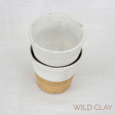 Pause Tumbler - White Speckle $28.00 (250 ml) 4 available Wheel thrown stoneware tumbler with white glaze.