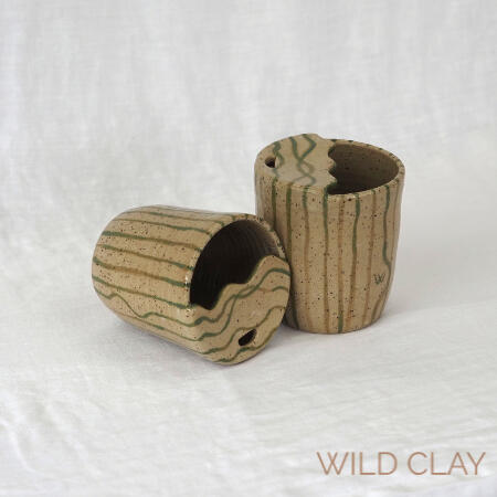 Get in line Travel Mug $50.00 | 250 ml 2 available Hand thrown to mug with hand painted Olive stripes.
