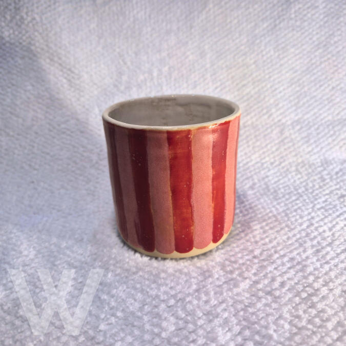 Pink & Red Stripes $25.00 (1 in stock) 8.5 x 8.5 A small multipurpose handmade ceramic piece with vertical pink and red stripes. Simple, sturdy.