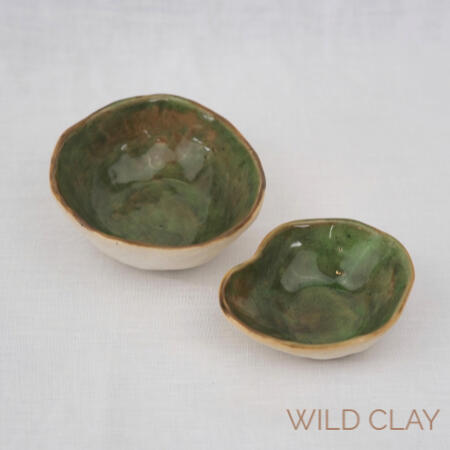 Decor Bowl | Greenstone Sml $18 | 8-9cm | 1 available Med $26 | 10-11cm | 1 available Crackle Hazel glaze complimenting the organic shape.