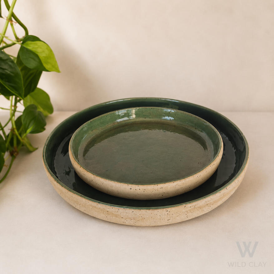 Serving Platter - Forest Speckle Large $128 | 34 cm | Preorder Small $66.00 | 26 cm | Preorder A stoneware platter in a deep green speckle, a rich centrepiece for the table.