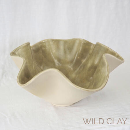 Wild Bloom Bowl | Sahara $170 | 30w by 14h | 1 Available Clean feel clay finished in a hand painted speckle glaze.